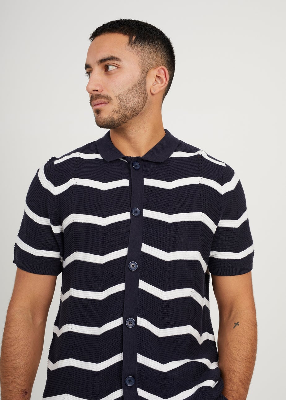 Brave Soul Navy Short Sleeve Knitted Polo Shirt