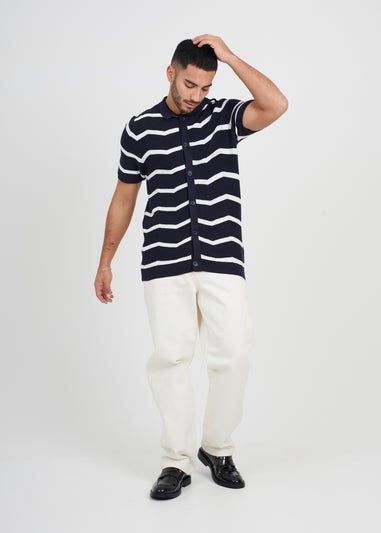 Brave Soul Navy Short Sleeve Knitted Polo Shirt