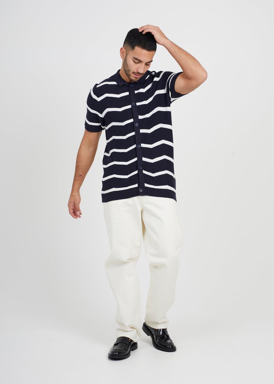 Brave Soul Navy Short Sleeve Knitted Polo Shirt