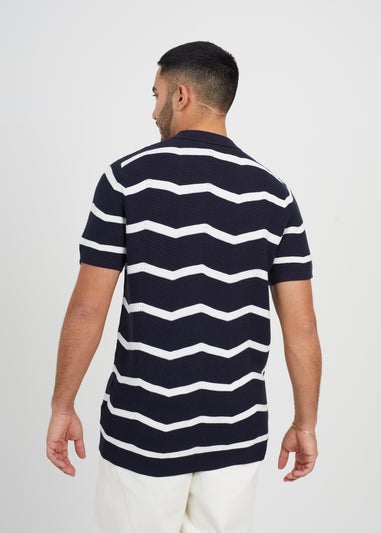 Brave Soul Navy Short Sleeve Knitted Polo Shirt