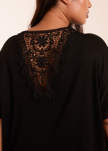 Blue Vanilla Black Curve Floral Crochet Back Top
