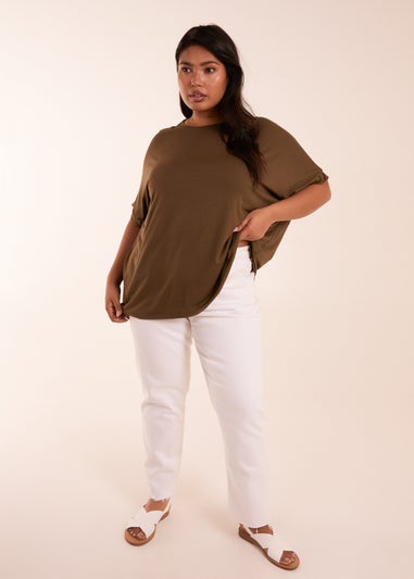 Blue Vanilla Khaki Curve Floral Crochet Back Top