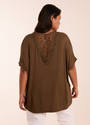 Blue Vanilla Khaki Curve Floral Crochet Back Top
