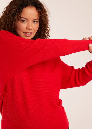 Blue Vanilla Red Curve Ribbed V-Neck Jumper
