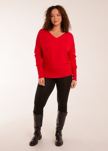 Blue Vanilla Red Curve Ribbed V-Neck Jumper