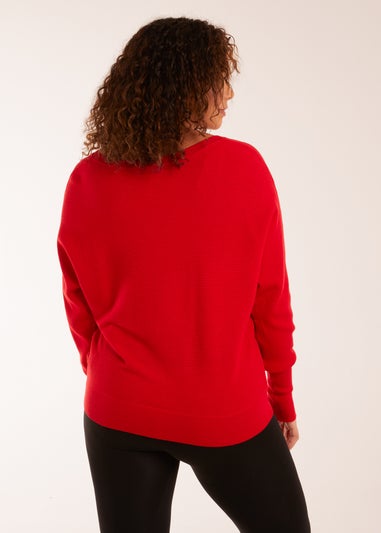 Blue Vanilla Red Curve Ribbed V-Neck Jumper