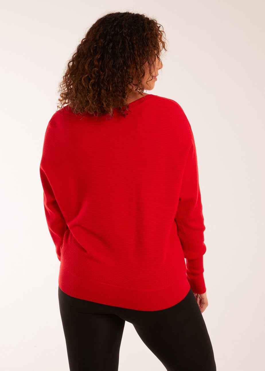 Blue Vanilla Red Curve Ribbed V-Neck Jumper
