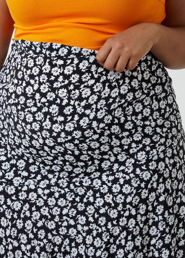 Blue Vanilla Black Curve Asymmetric Seam Midi Skirt