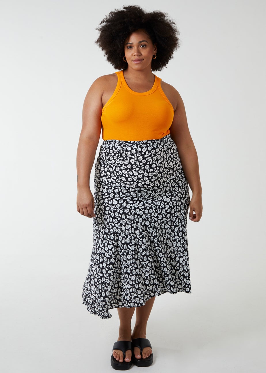 Blue Vanilla Black Curve Asymmetric Seam Midi Skirt