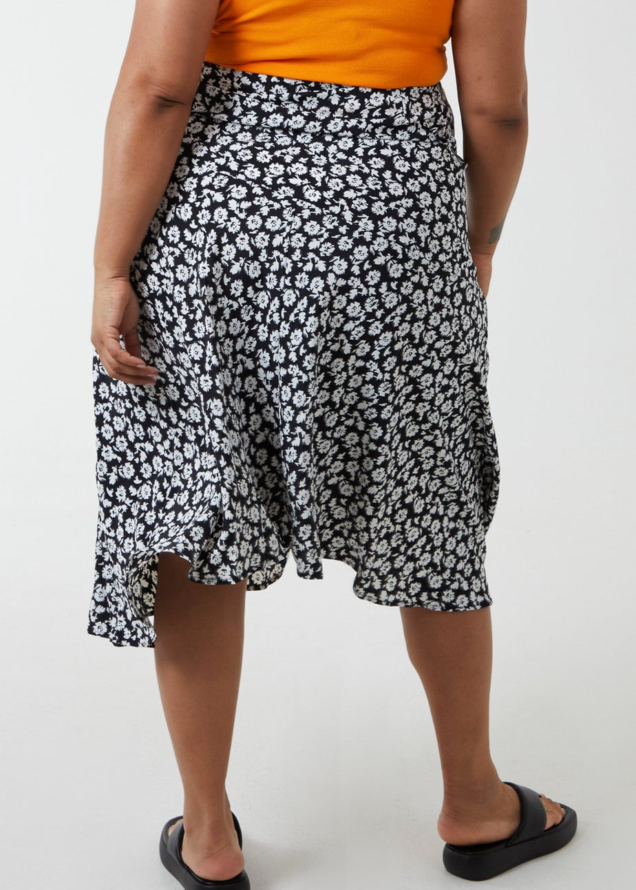 Blue Vanilla Black Curve Asymmetric Seam Midi Skirt