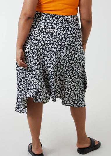 Blue Vanilla Black Curve Asymmetric Seam Midi Skirt