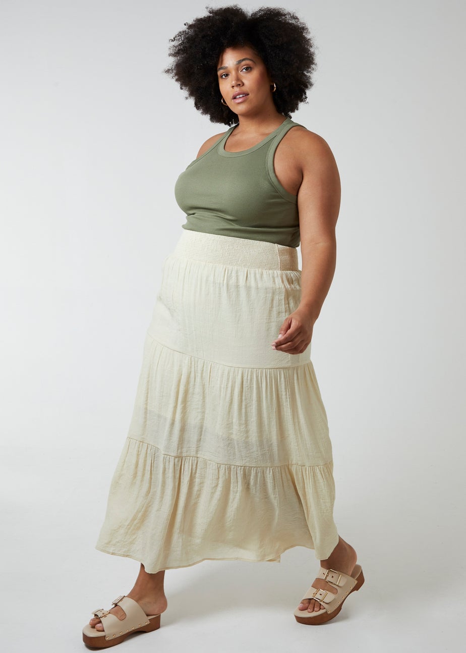 Blue Vanilla Stone Curve Tiered Shirred Maxi Skirt