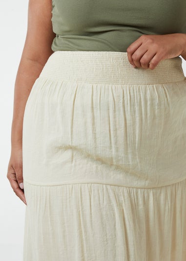 Blue Vanilla Stone Curve Tiered Shirred Maxi Skirt