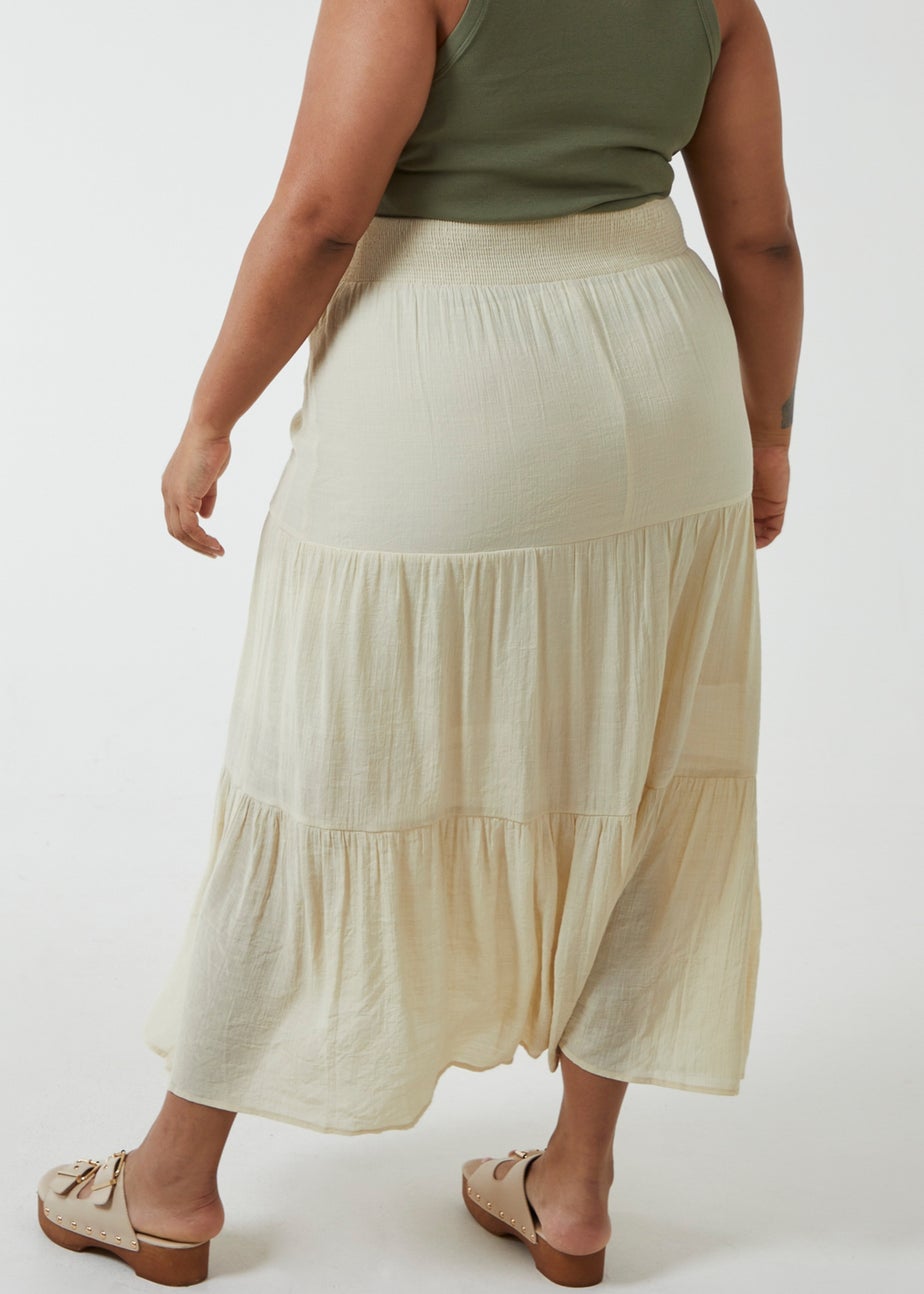 Blue Vanilla Stone Curve Tiered Shirred Maxi Skirt