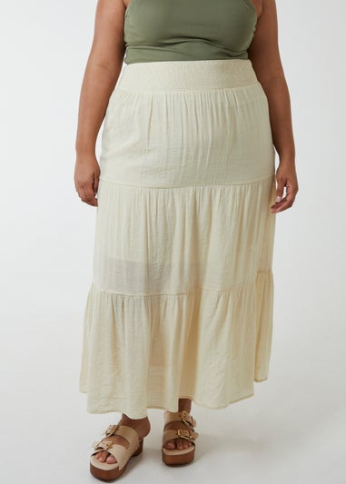 Blue Vanilla Stone Curve Tiered Shirred Maxi Skirt