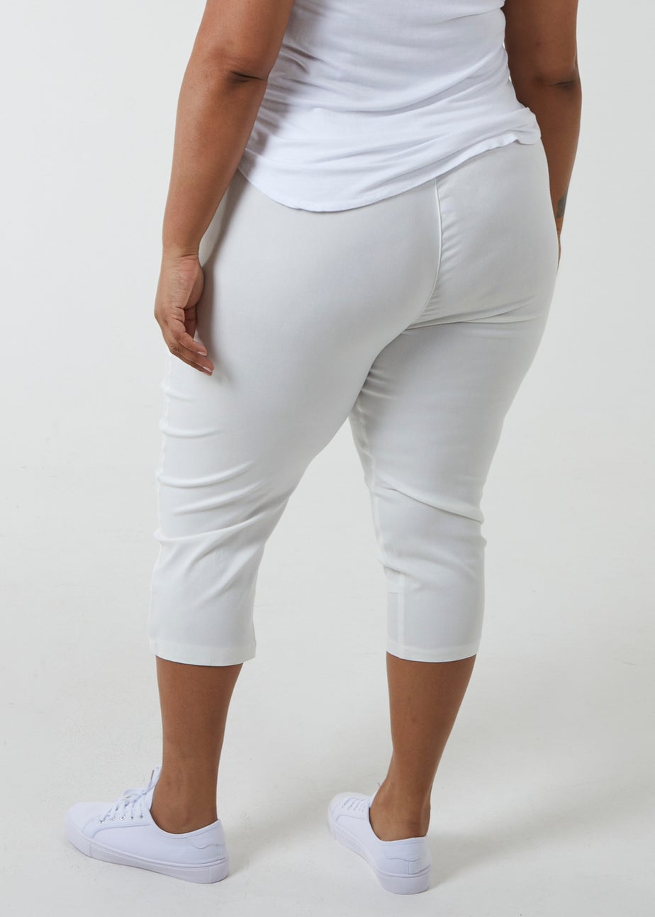 Blue Vanilla Curve  White  Elasticated Waist Zip Detail Crop Trousers