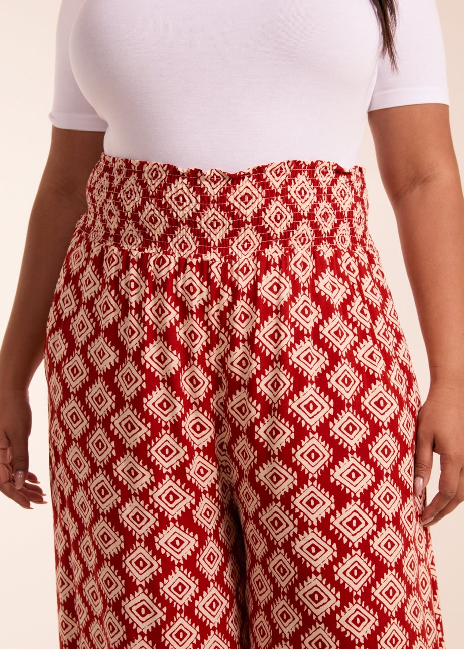 Blue Vanilla Red Curve Shirred Wide Leg Aztec Trouser