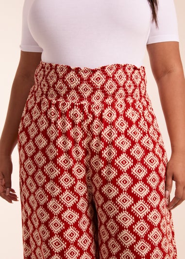Blue Vanilla Red Curve Shirred Wide Leg Aztec Trouser