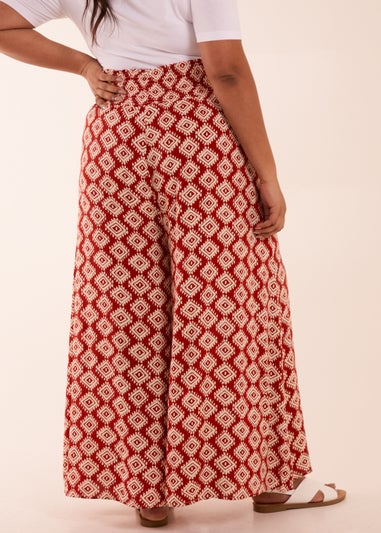 Blue Vanilla Red Curve Shirred Wide Leg Aztec Trouser