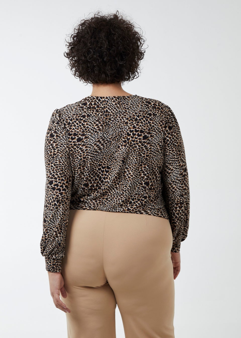 Blue Vanilla Brown Curve Wrap Front Deep Hem Band Top