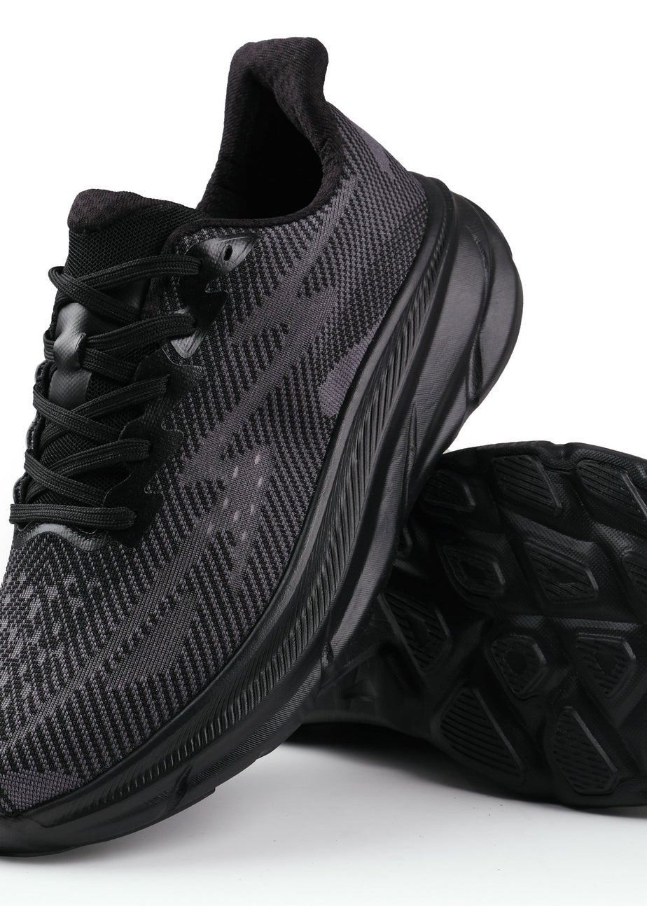 Where's That From Black Track Breathable Mesh Runner Trainers