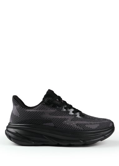 Where's That From Black Track Breathable Mesh Runner Trainers