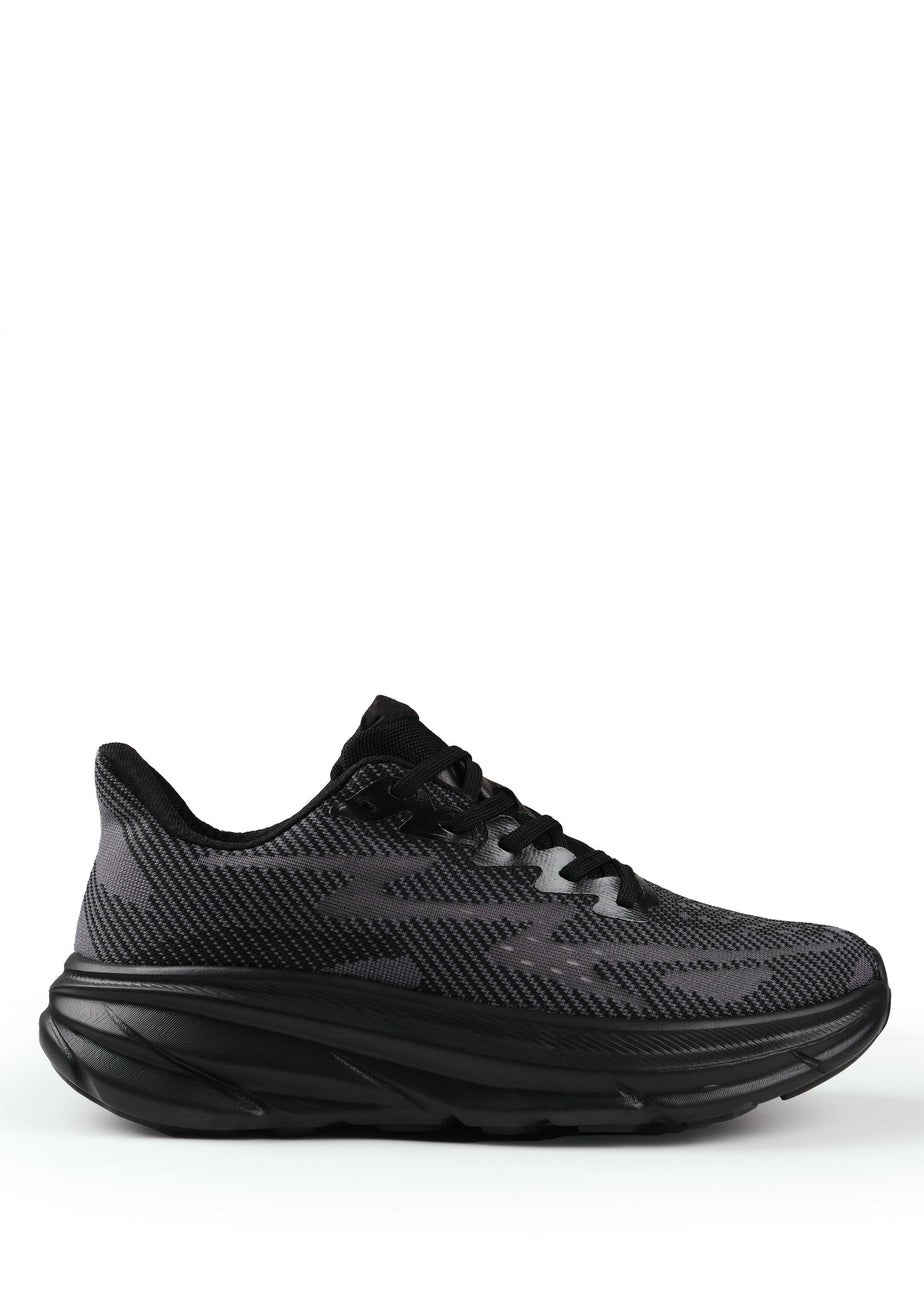 Where's That From Black Track Breathable Mesh Runner Trainers