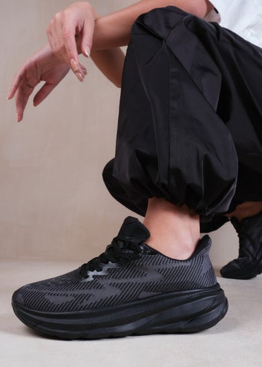 Where's That From Black Track Breathable Mesh Runner Trainers