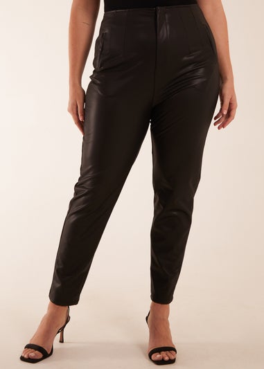 Blue Vanilla Black Curve Matte Faux Leather Tailored Trousers