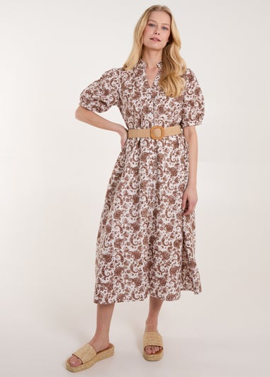 Blue Vanilla Brown V Front Belted Dress