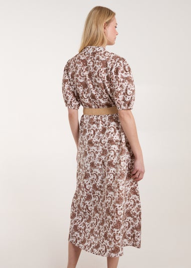 Blue Vanilla Brown V Front Belted Dress