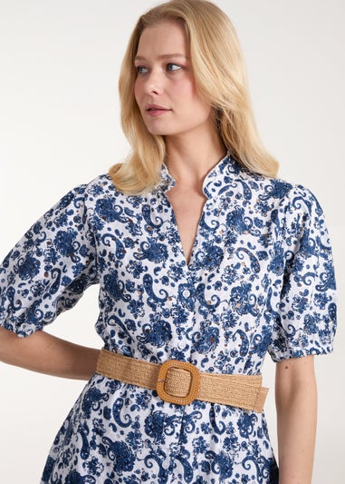 Blue Vanilla Navy V Front Belted Dress