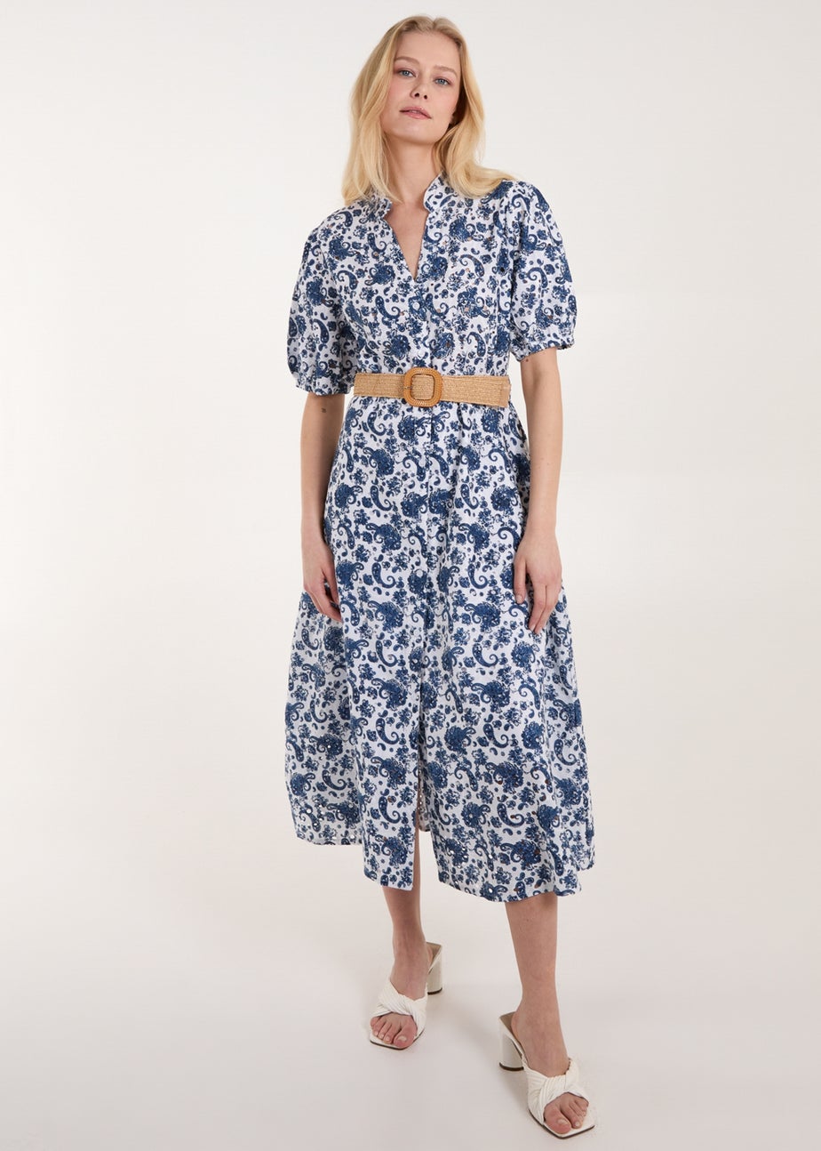 Blue Vanilla Navy V Front Belted Dress