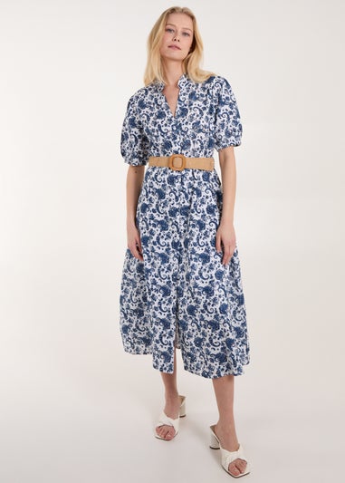 Blue Vanilla Navy V Front Belted Dress