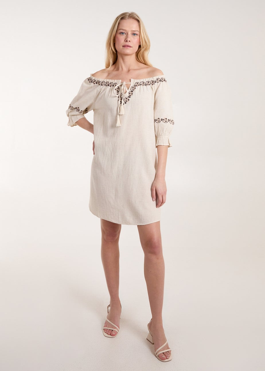 Blue Vanilla Stone Sleeve Embroidered Tunic Dress