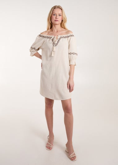 Blue Vanilla Stone Sleeve Embroidered Tunic Dress