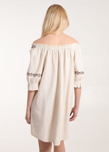 Blue Vanilla Stone Sleeve Embroidered Tunic Dress