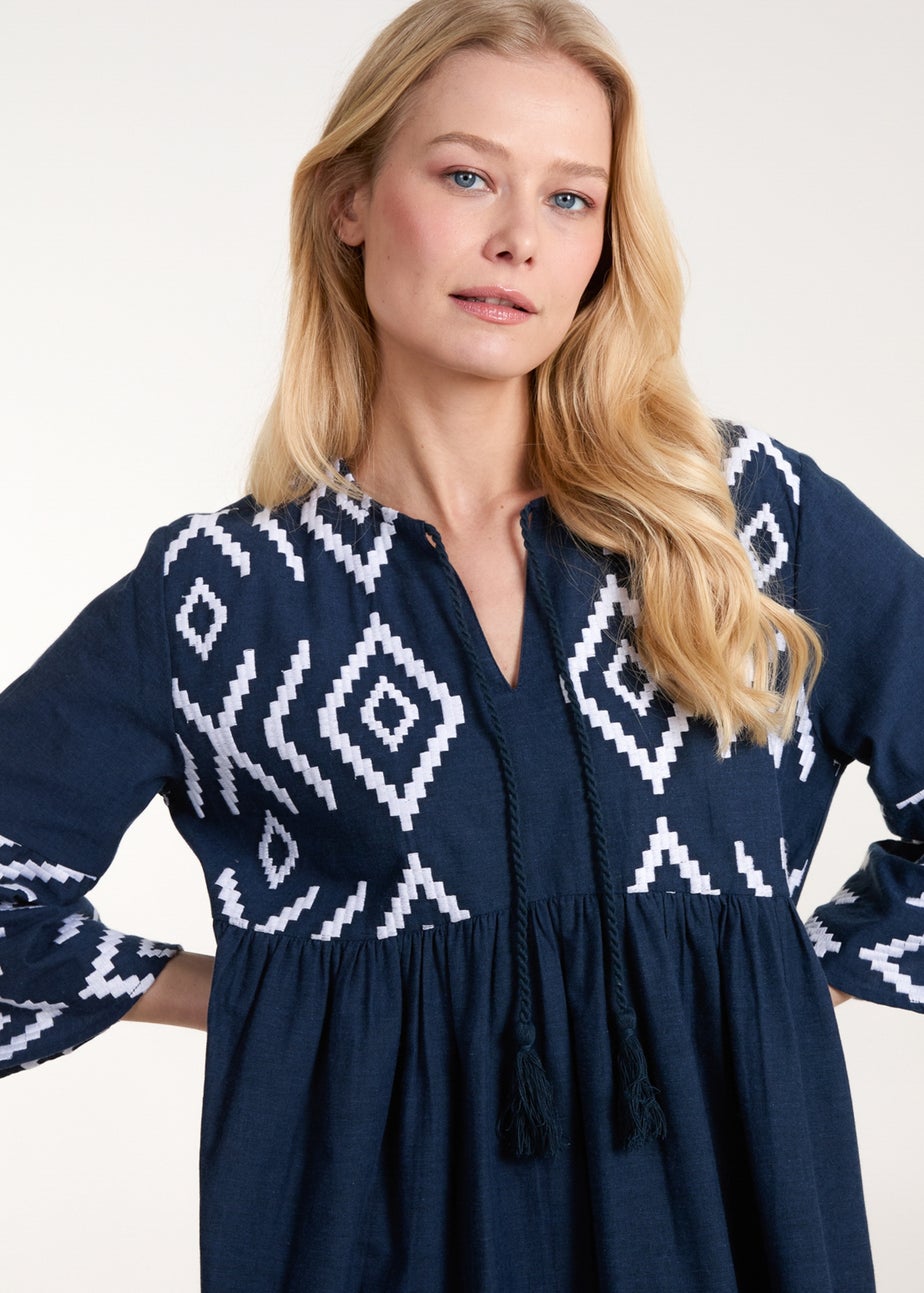 Blue Vanilla Navy Embroidered Tunic Dress