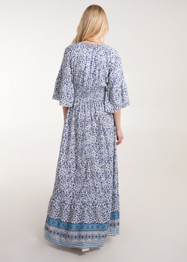 Blue Vanilla Blue Shirred Waist Elasticated Neckline Maxi