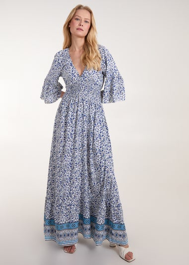 Blue Vanilla Blue Shirred Waist Elasticated Neckline Maxi