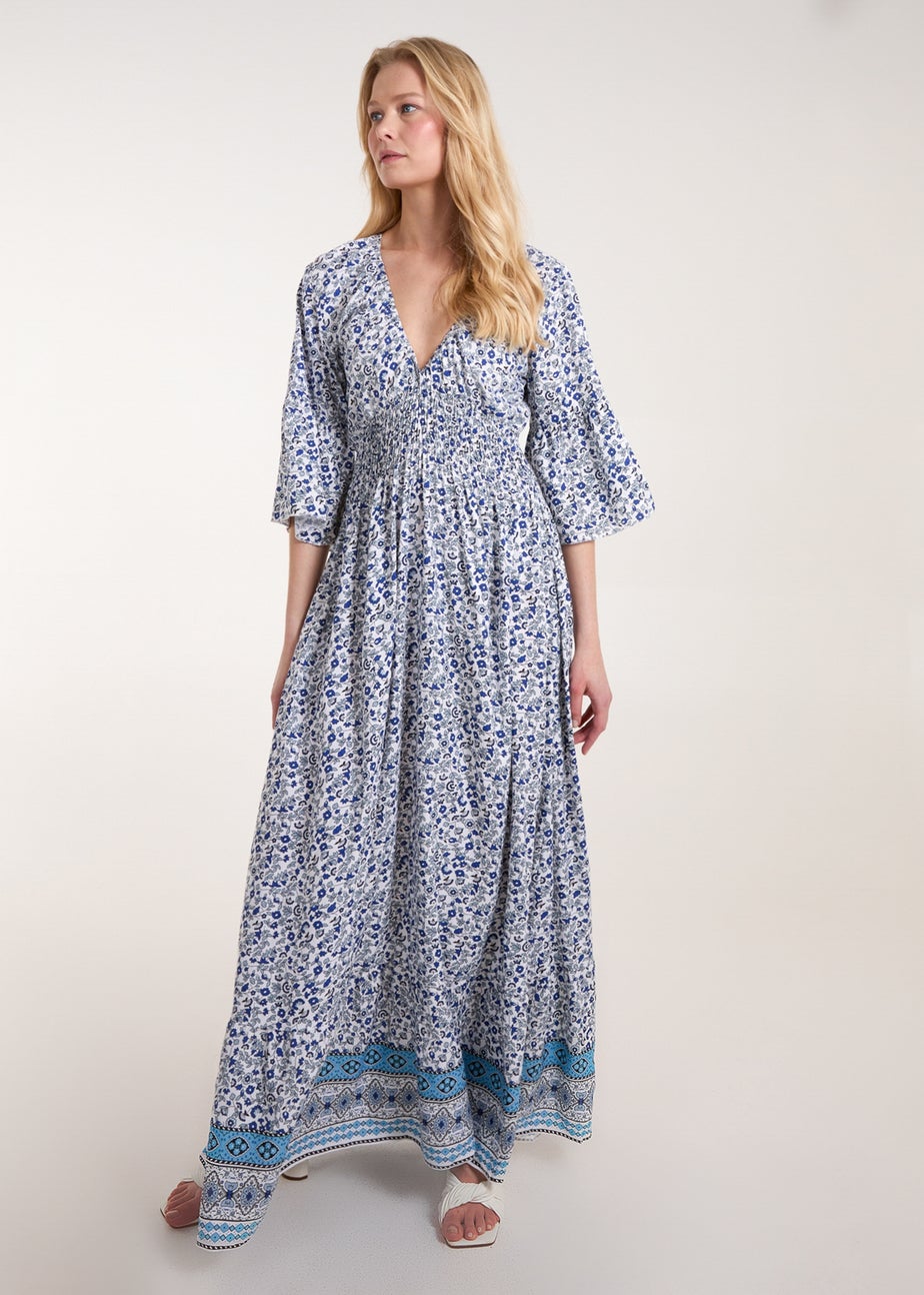Blue Vanilla Blue Shirred Waist Elasticated Neckline Maxi