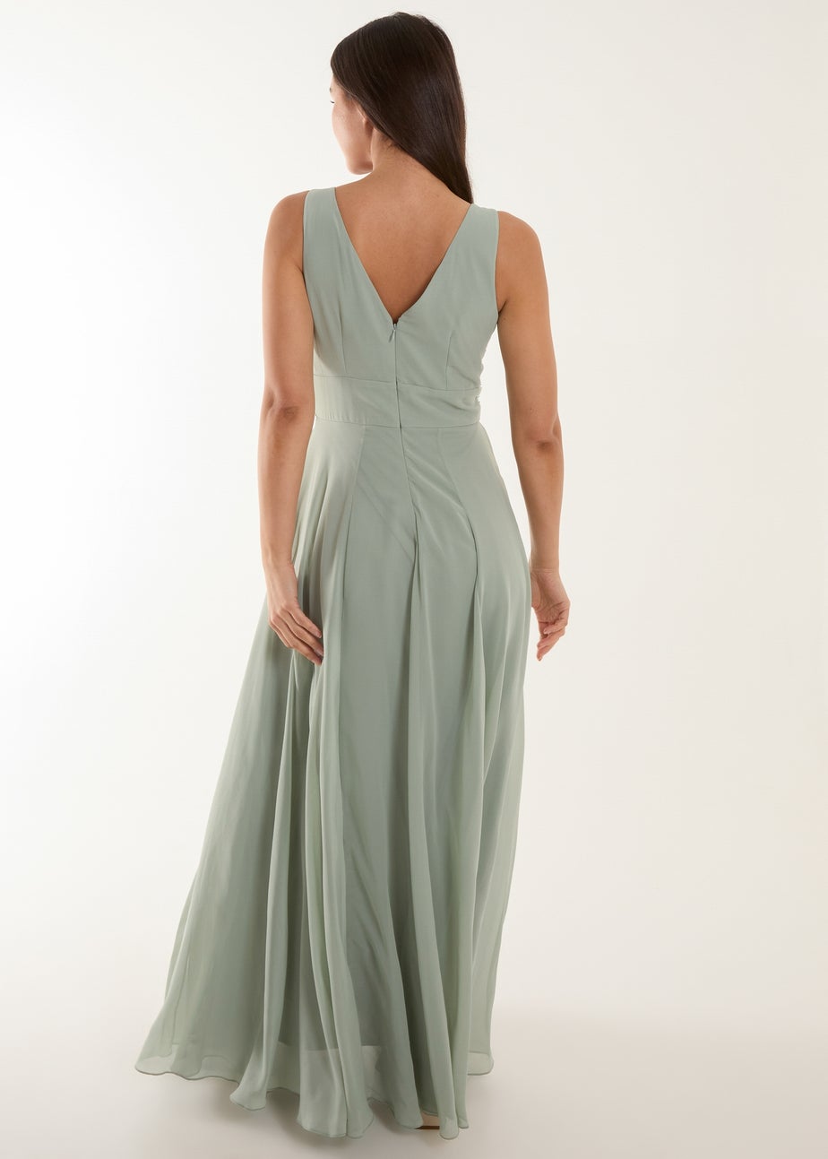 Blue Vanilla Green Embellished V-Neck Maxi Dress