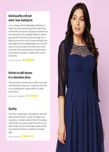 Roman Navy Ruched Hem Chiffon Bolero