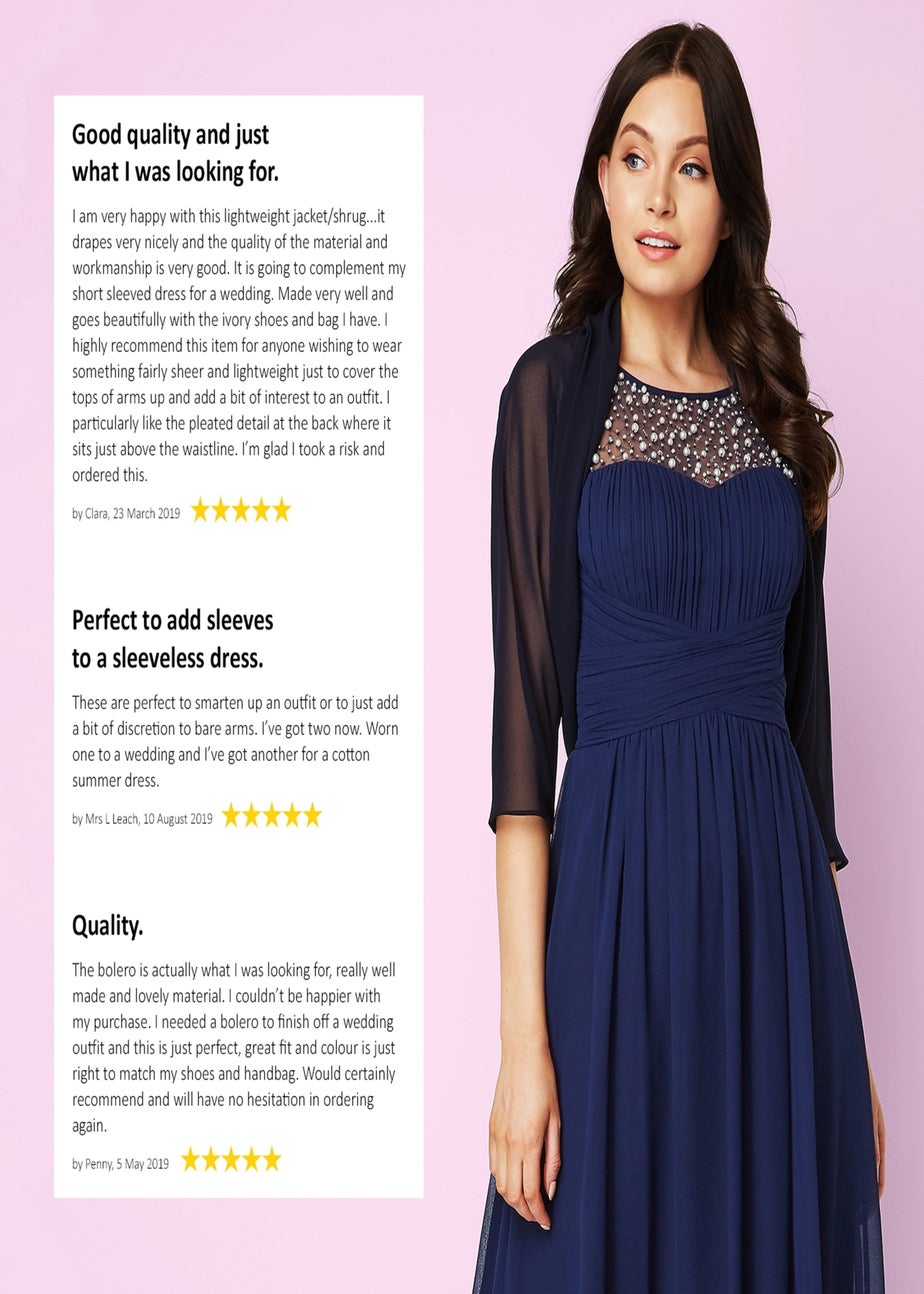 Roman Navy Ruched Hem Chiffon Bolero