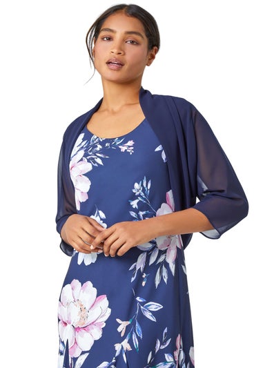 Roman Navy Ruched Hem Chiffon Bolero