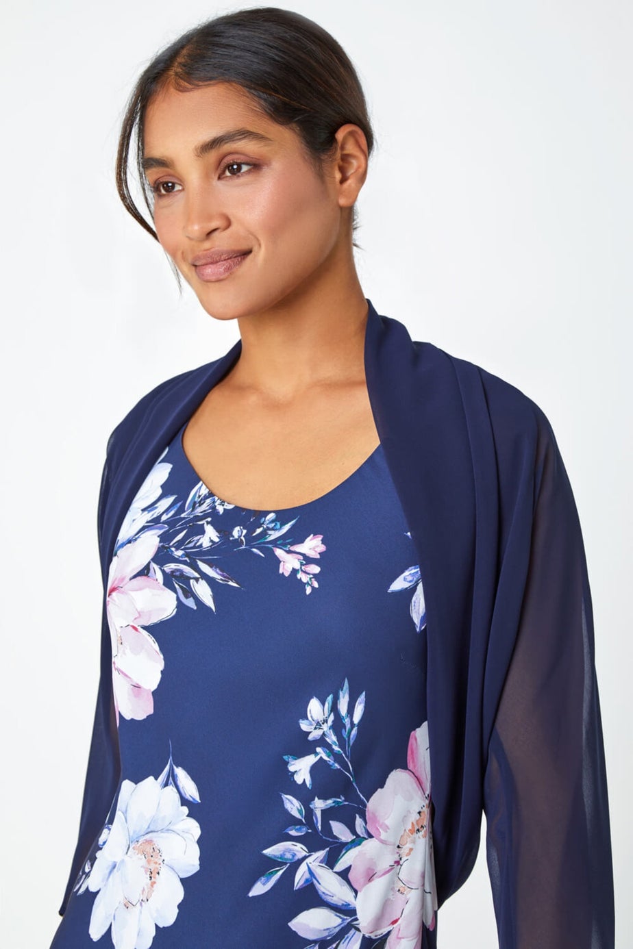 Roman Navy Ruched Hem Chiffon Bolero
