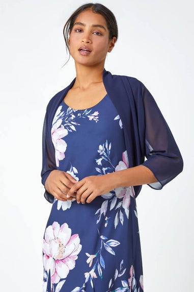 Roman Navy Ruched Hem Chiffon Bolero