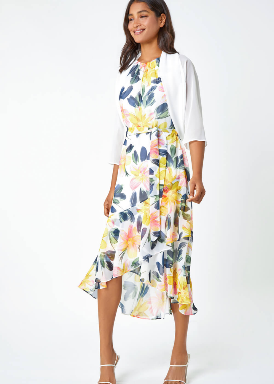 Roman Ivory 3/4 Sleeve Ruched Hem Chiffon Bolero