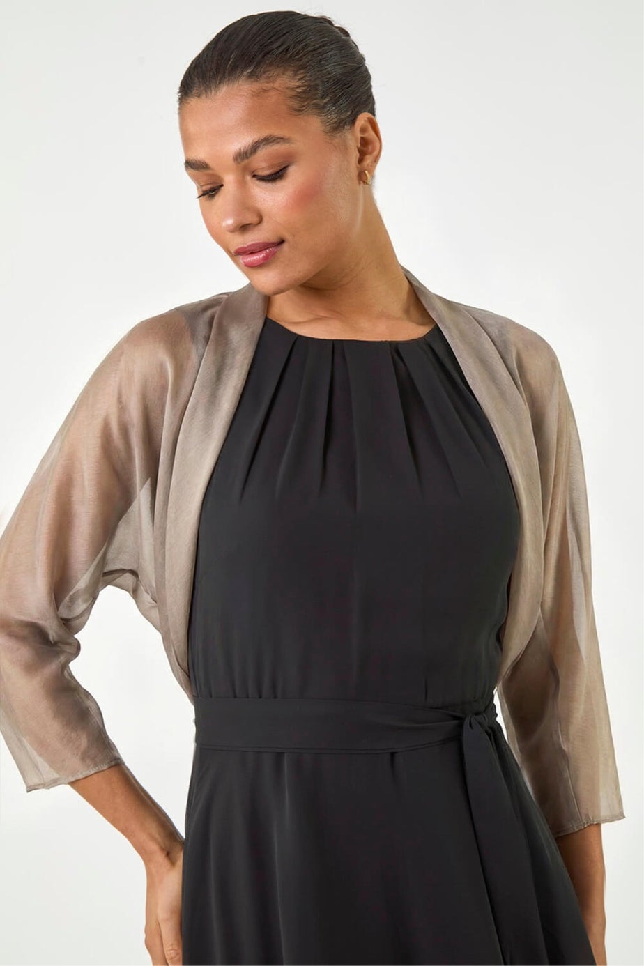 Roman Champagne Ruched Hem Chiffon Bolero