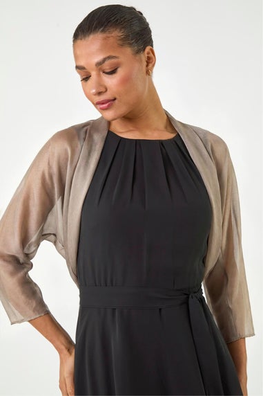 Roman Champagne Ruched Hem Chiffon Bolero